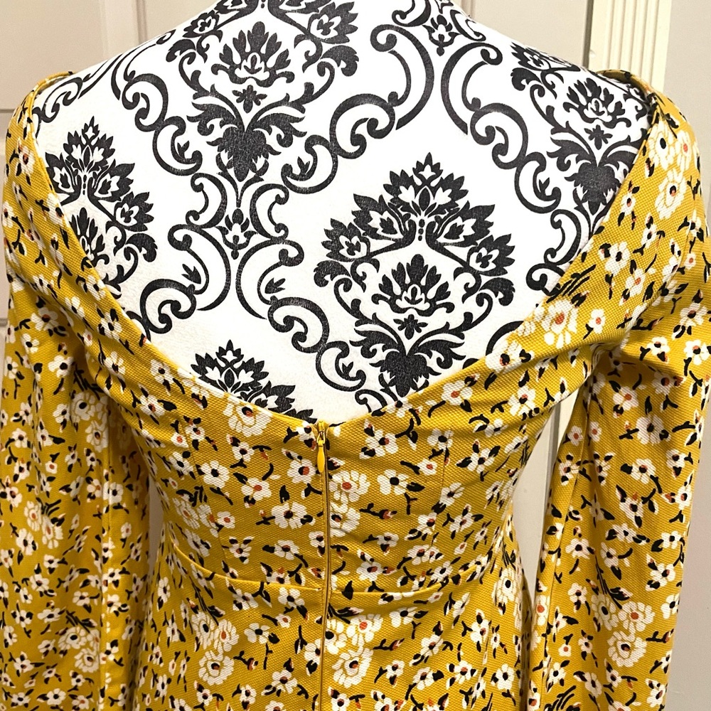 Zara Trafaluc Yellow Floral Bell Sleeve Mini Dress Size M - Picture 10 of 13